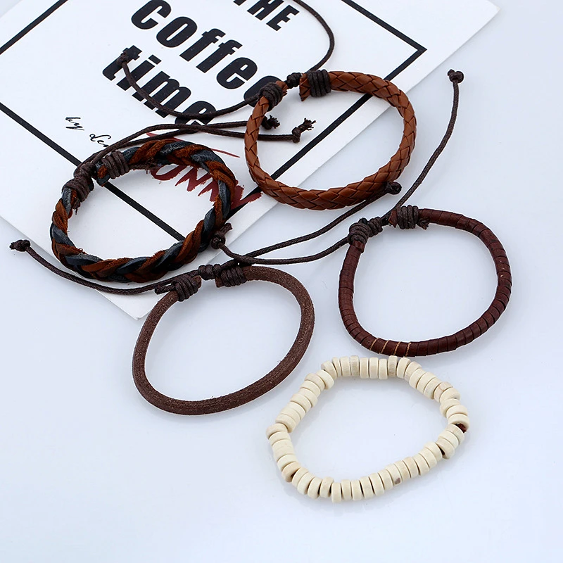 Винтажные Многослойные браслеты ручной работы 4 шт./компл. в стиле панк для мужчин