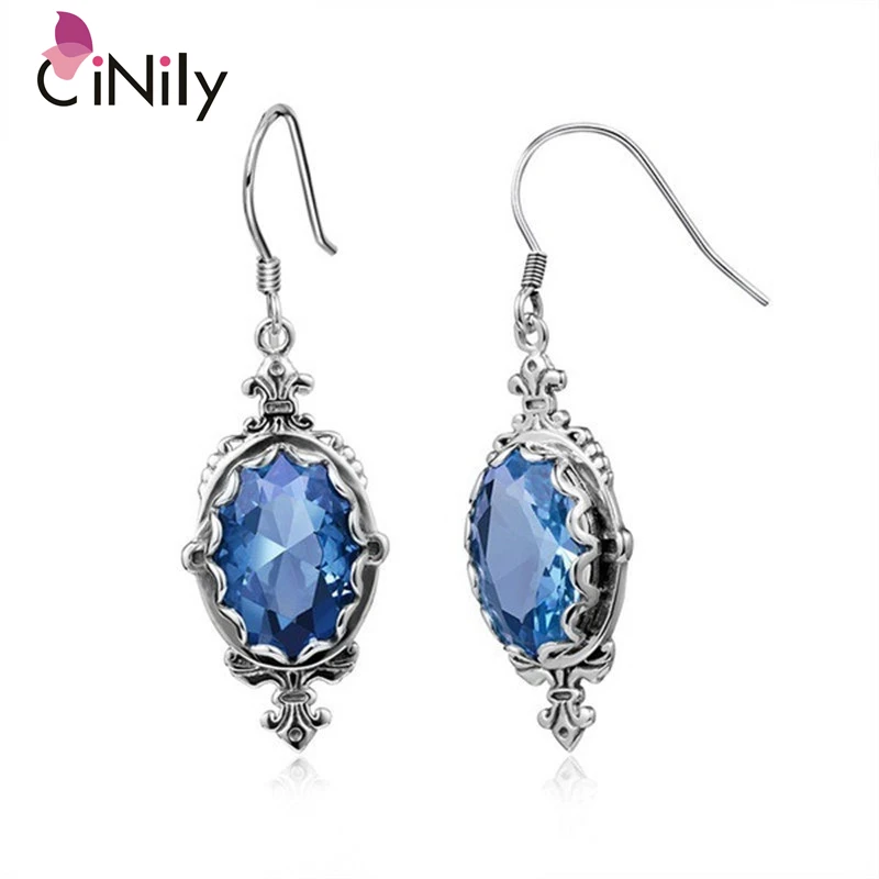 CiNily Vintage Blue Stone Silver Plated Womens Jewelry Gems Earrings Lavish Fully-Jewelled Female Gifts | Украшения и аксессуары