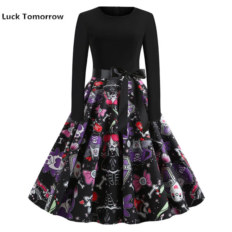 Женское платье с длинным рукавом винтажное в стиле рокабилли 50-60-х годов пышной