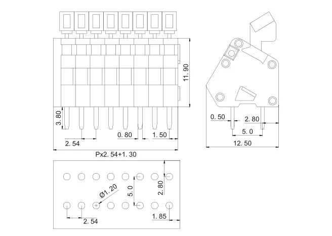 KF240-2.54, шаг 2,54 мм PCB пружинный клеммный блок с триггером