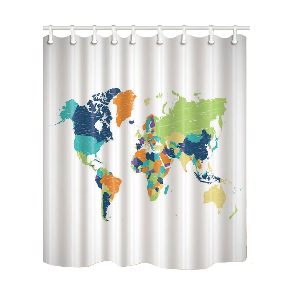 

Colored Map Shower Curtains Polyester Fabric Bath Screens Home Decoration Waterproof and Mildew Proof with 12 Plastic Hooks
