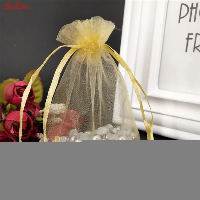 gold 50 шт. 7x9 9x12 10x15 13x18 см белые сумки из органзы Ювелирные изделия из тюля сумки свадебные подарочная упаковка для конфет мешок Тюль Ткань 5z - Цвет: gold
