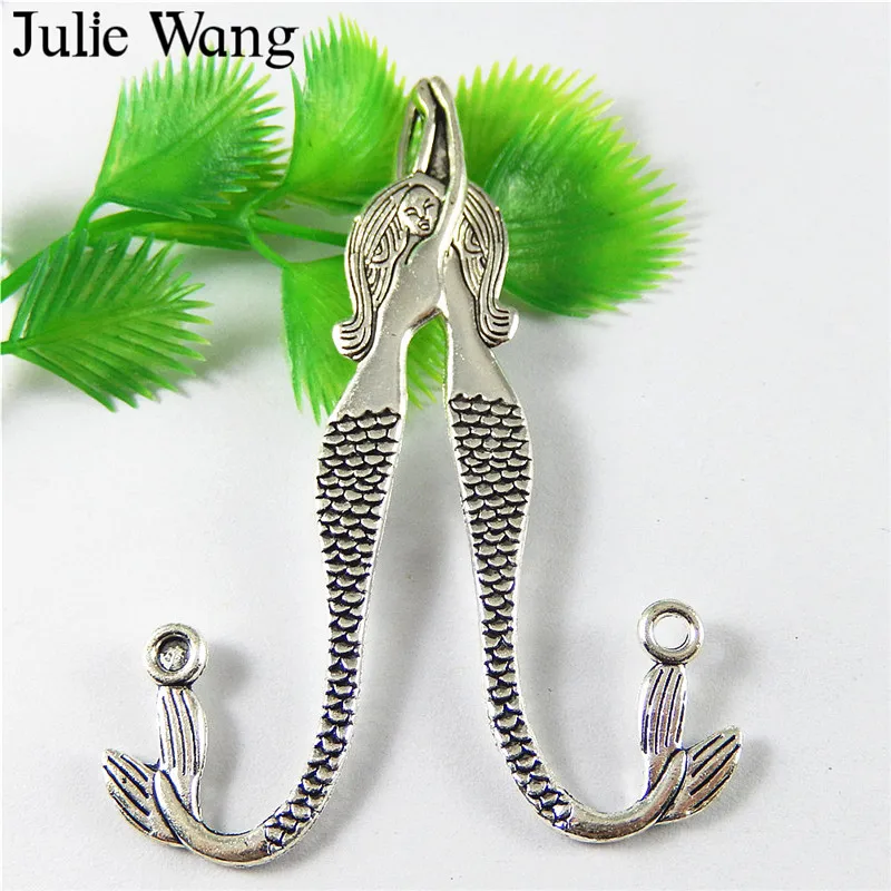 Julie Wang 10 шт. подвески в виде букмеки русалки из сплава антикварные Серебристые