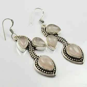 

Rose Quarts , Silver Overlay on Copper Earrings ,60mm , E2237