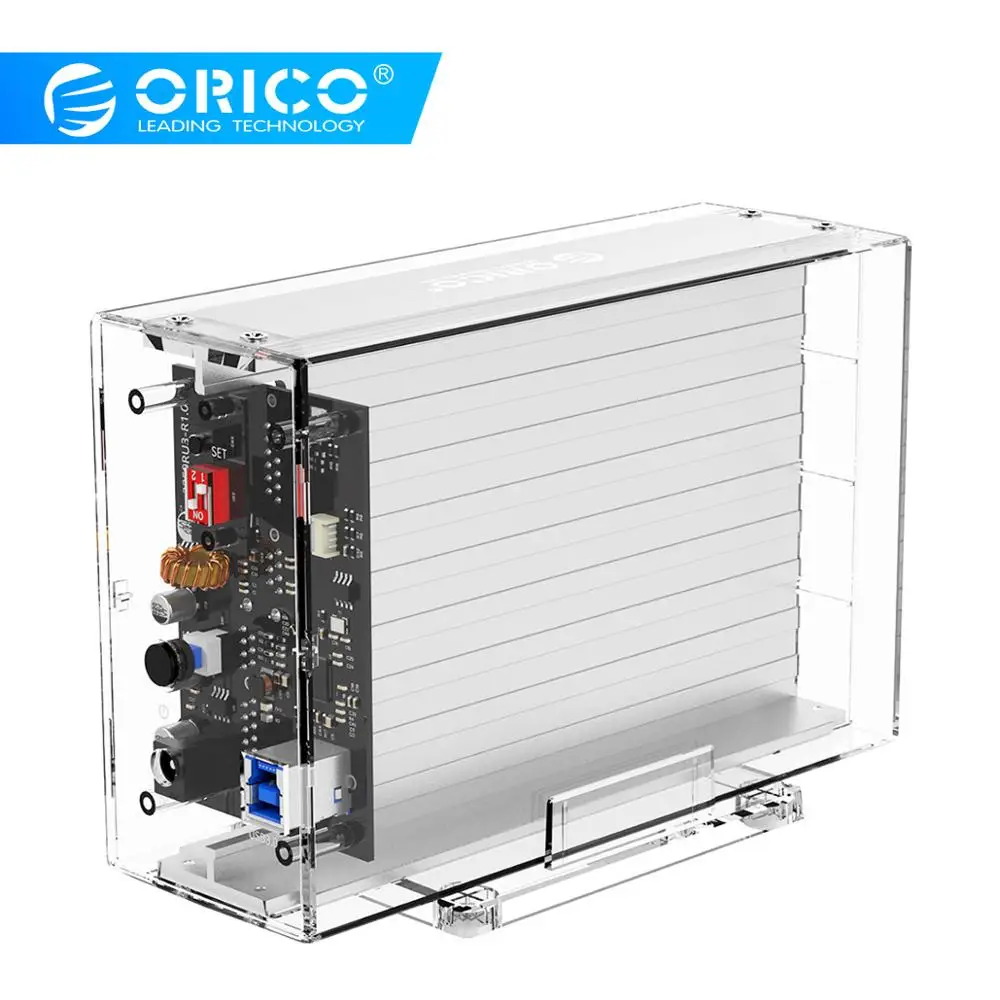 Чехол ORICO 2 Bay 3,5 ''для жесткого диска с функцией Raid SATA на USB 3,0, прозрачный корпус для жесткого диска с поддержкой UASP с питанием 12V3A 24 ТБ Max