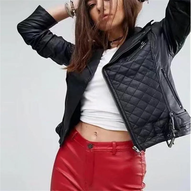 Модная куртка из искусственной кожи на молнии с отложным воротником весну и