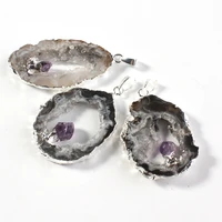 xsm geode agates slice pendants inlaid natural amethysts point irregular shape stone pendant elegant quartzs jewelry making 1 pc