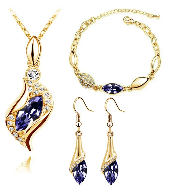 gold purple Angel hawk Eyes австрийский кристалл кулон браслет серьги ожерелье Подарки для женщин влюбленных модные Ювелирные наборы Прямая поставка - Окраска металла: gold purple