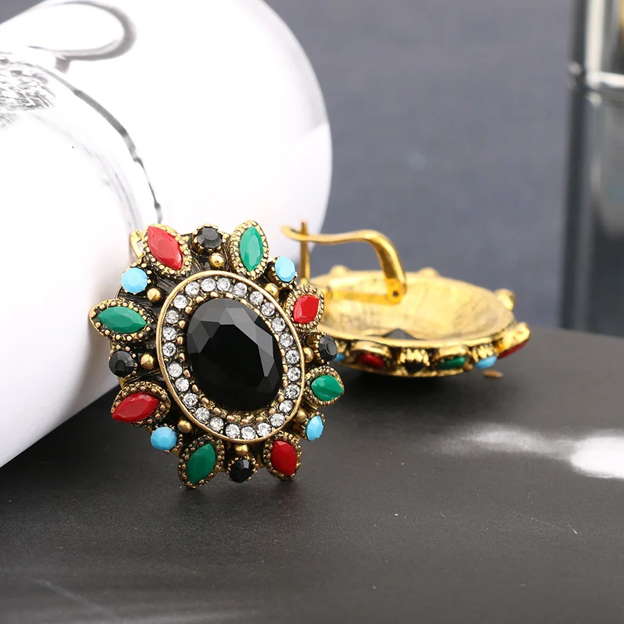 Кинели богемный Большой Хрустальный цветок серьги для женщин античное золото