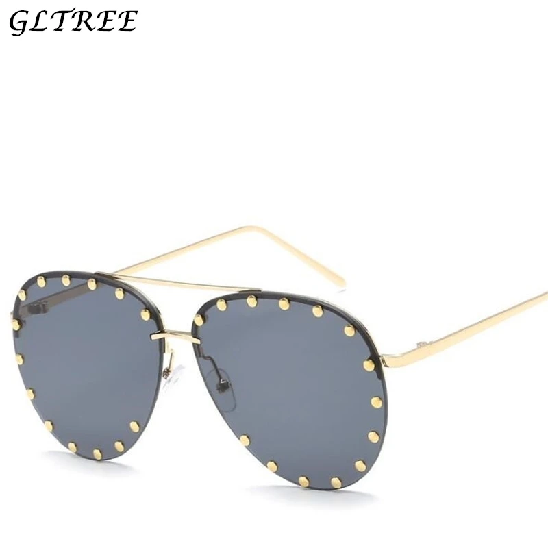 

GLTREE Brand Designer Sunglasses Women Retro Rivet Metal Frame Eyewear Fashion HD Driving Sun Glasses Oculos de sol UV400 G64
