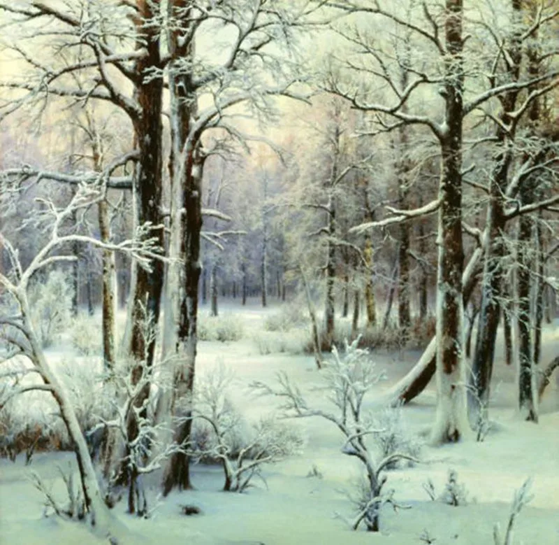 Kopen Grote Olieverfschilderij Moderne Canvas Wall Art I. Velts-Bos Winter Sneeuw Dusk Schilderij Voor Woonkamer Decor Handgeschilderd