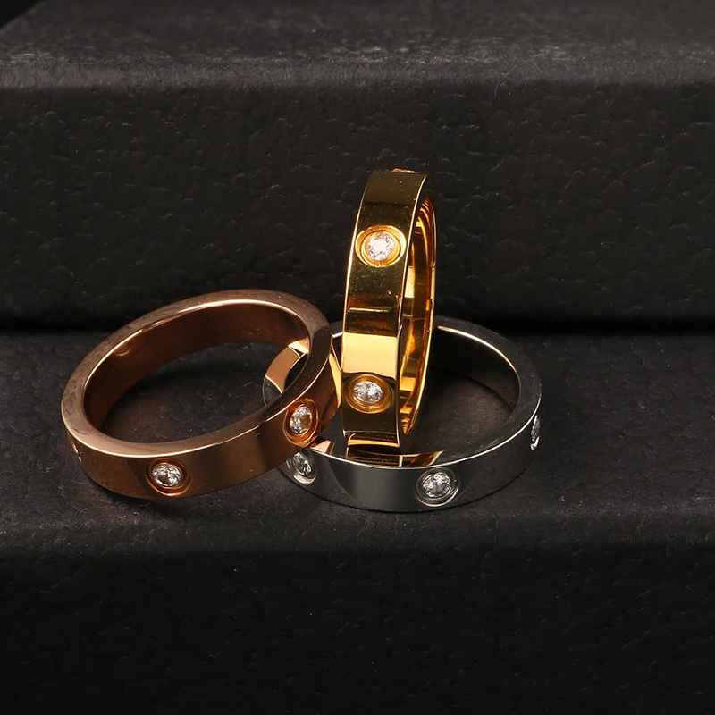 

Trendy Stainless Steel Finger Rings for Men Women Couple CZ Crystal Shiny Cubic Zirconia Rings Luxury Brand Jewelry Wedding Gift
