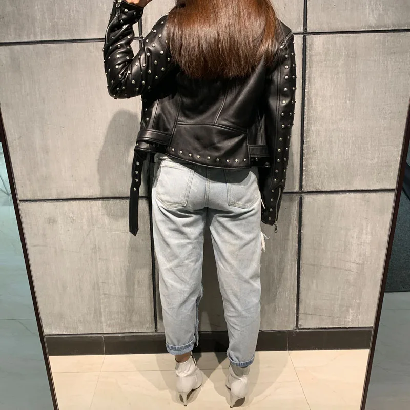 Женская кожаная куртка с заклепками|jacket rivet|jacket jacketjacket leather jacket |