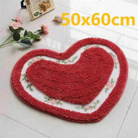 Heart Red 50x60cm Романтический цветочный Противоскользящий коврик для ванной комнаты, супер мягкий коврик для гостиной, спальни, напольный коврик в форме сердца, прямоугольный коврик, коврик для туалета - Цвет: Heart Red 50x60cm