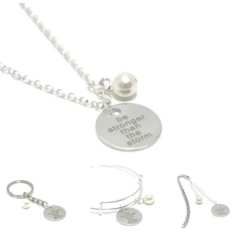 

12pcs/lot Be Stronger Than the Storm Inspiration Bracelet be stronger bead of your choice Necklace keyring bookmark