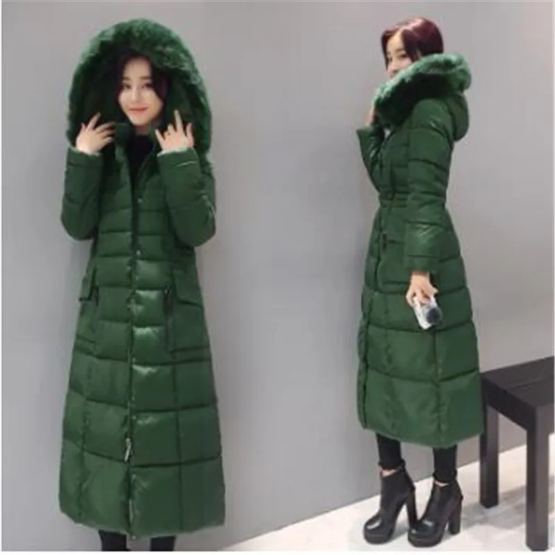 Зимнее приталенное пуховое хлопковое пальто Корейская утепленная длинная