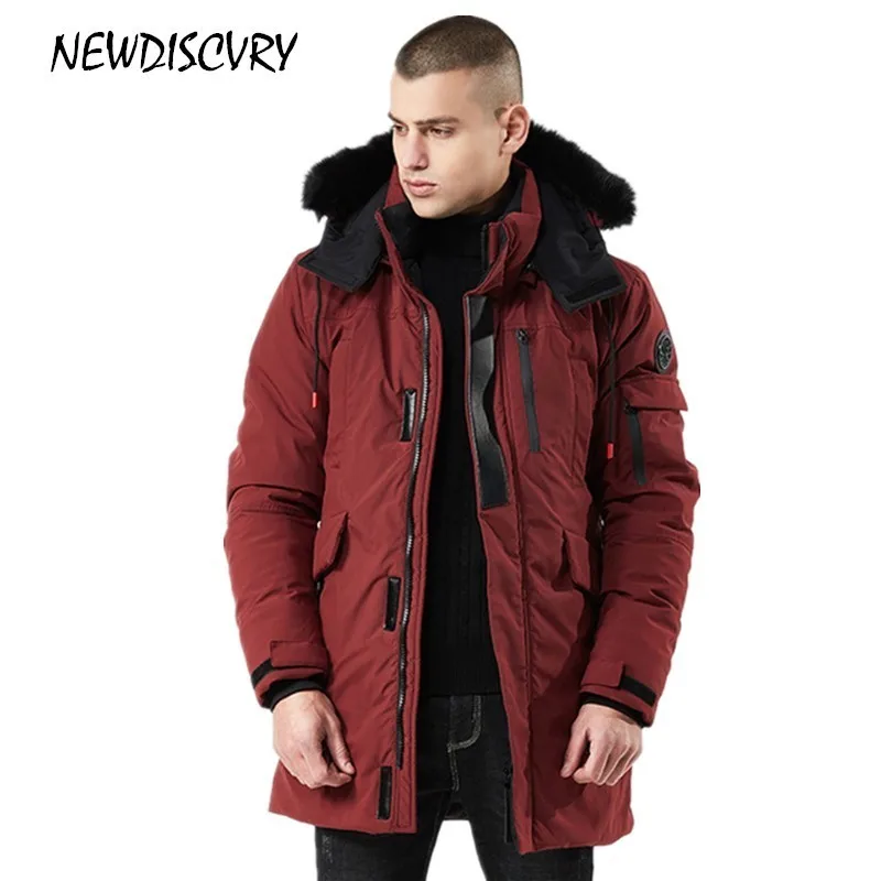 NEWDISCVRY водонепроницаемые мужские парки 2018 длинные зимние куртки Русские Пальто с