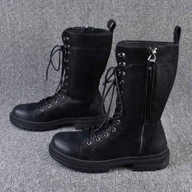 Модные трендовые ботинки до середины икры на шнуровке Мужские повседневные