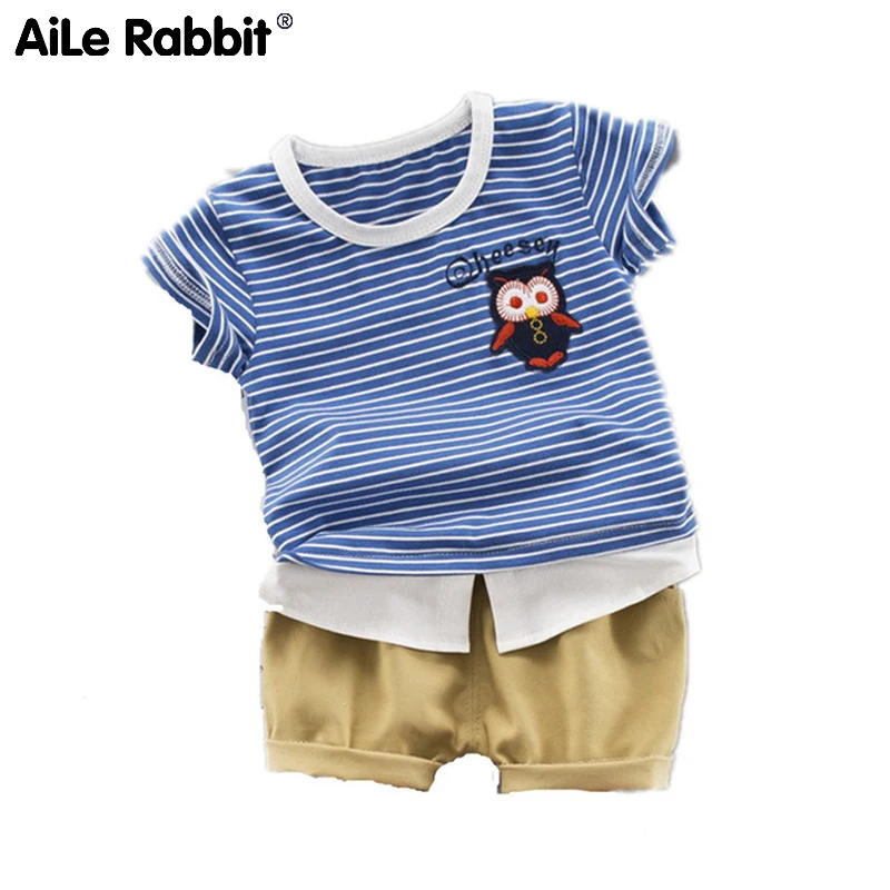 

New Children's Clothes, Children's Stripe Short-sleeved Owl Cotton Odell Short-sleeved Suit One Generation