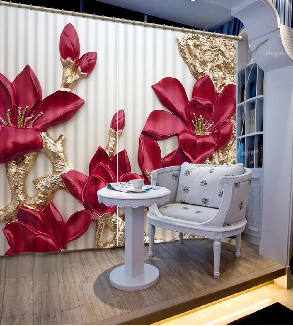 

3D Curtain Blackout Shade Window Curtains Relief Flower Curtains For Living Room 3D Bathroom Shower 3D Curtains