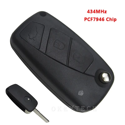 Black OkeyTech флип дистанционный ключ автомобиля 433 МГц с PCF7946 чип Uncut Blade для Fiat Punto Ducato Stilo, Panda центральный для peugeot Bipper - Количество кнопок: Black
