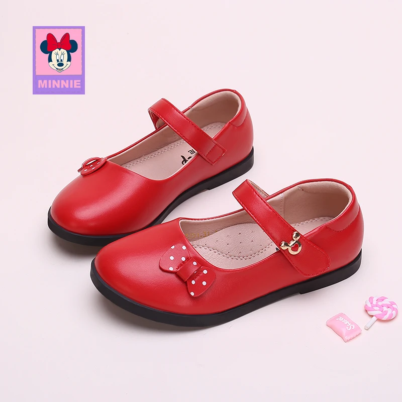 Disney Children's Casual Shoes leather Bow Princess spring autumn girls Minnie comfortable breathable shoes Size 26-37 |