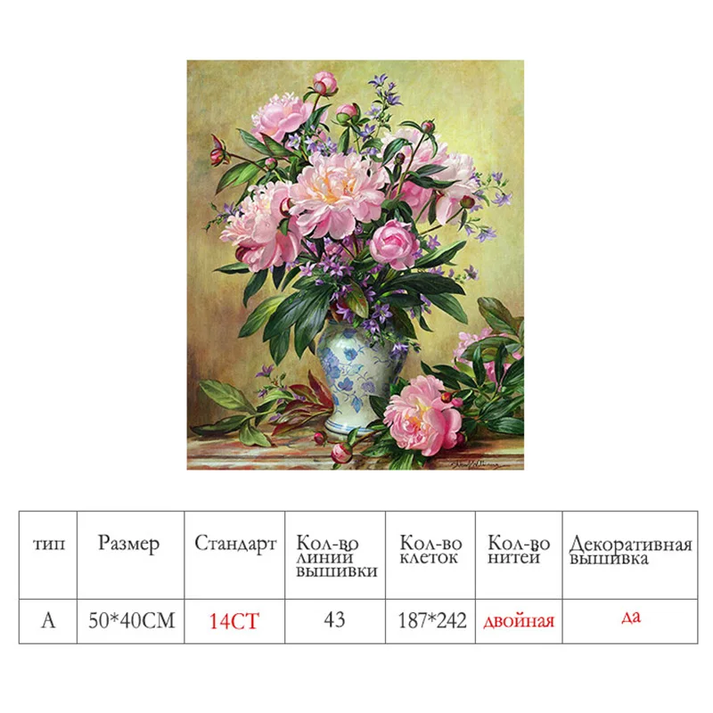 Эра, цветы 40x50 см Вышивка крестиком, полная вышивка, DIY картина нитками, 14CT вышивка крестом, рукоделие, наборы для вышивания VS-03