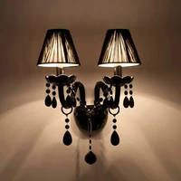 american classic black cloth cover wall lamp retro two head glass e14 lighting restaurant decoration led crystal