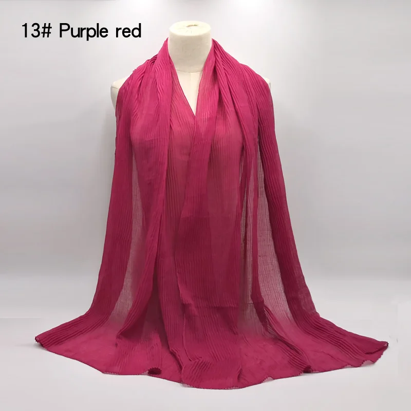 13 purple red Женский хлопковый шарф, плиссированный, обжим, хиджаб, шаль, большой длинный шарф, мусульманский платок, тюрбан для обертывания, 180x90 см, 20 цветов - Цвет: 13 purple red
