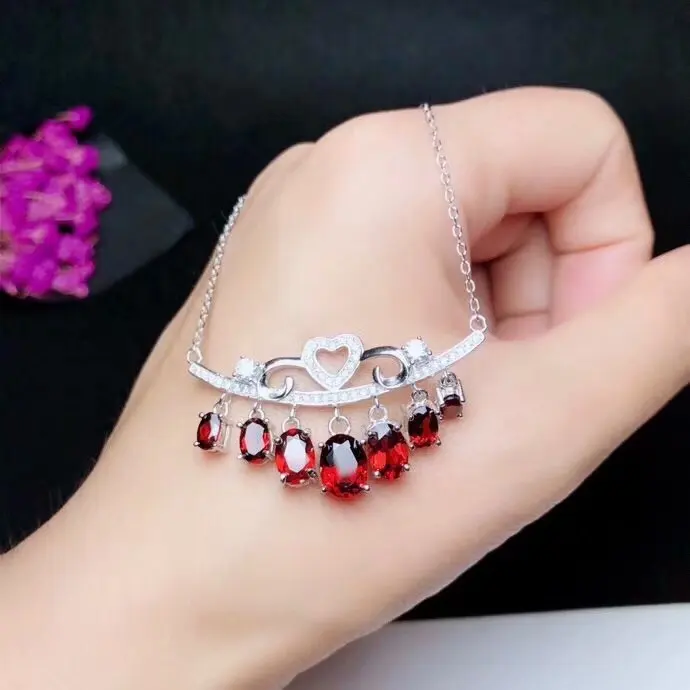 

Fashion 925 sterling silver inlaid with natural Garnet necklace wedding gift party for lover and girlfriend
