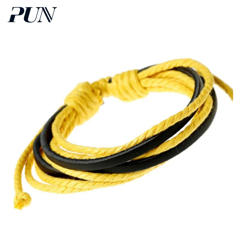 PUN punk braclet, мужские браслеты,, аксессуары для женщин, пара, очаровательный кожаный плетеный персонализированный браслет для мужчин, мужчин, женщин, femme - Окраска металла: yellow