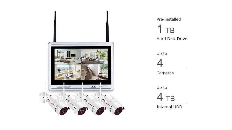 ANRAN P2P 4CH 12''LCD монитор NVR 2,0 MP 36IR Водонепроницаемая наружная пуля 1080P видео аудио IP Беспроводная камера система безопасности HDD