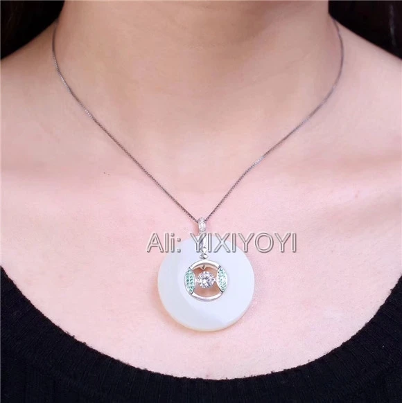Beautiful Real 925 Silver White HeTian Jade 35mm Round Buckle Lucky Pendant + Free Necklace Fine Jewelry Certificate | Украшения и