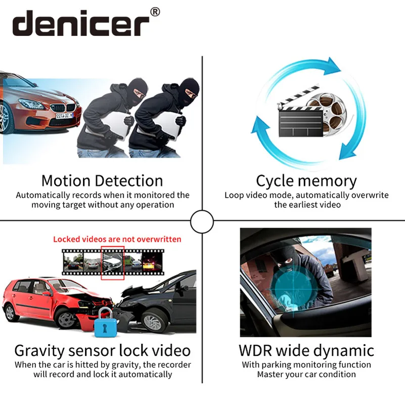 Denicer 3 дюйма экран металлический корпус Автомобильный видеорегистратор FHD 1080P для