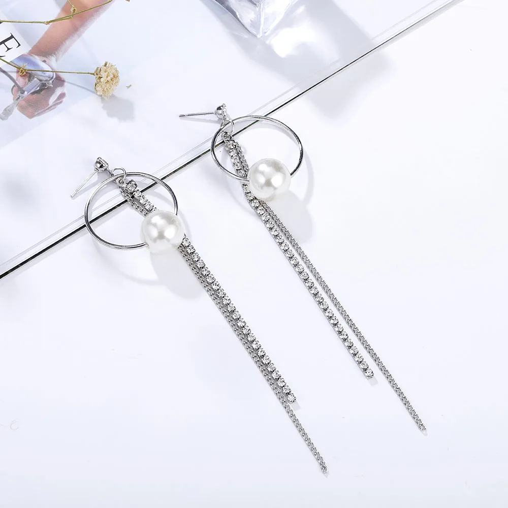 Женские жемчужные серьги-подвески HanCheng длинные висячие серьги стразы Ювелирное