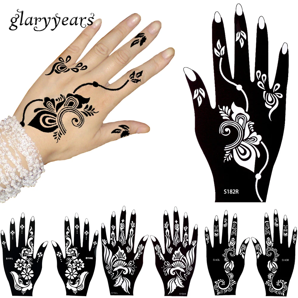 5 пар трафарет для татуировок в индийском стиле Mehndi татуажа Аэрограф Рисование