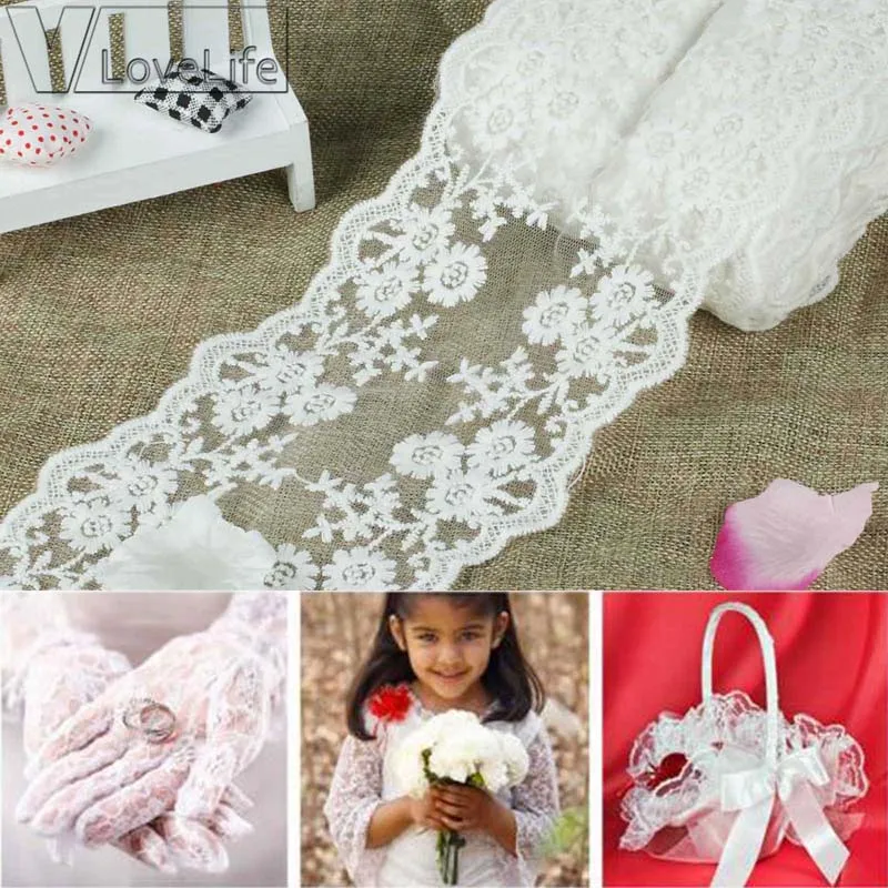 

1Yard 12cm Wide White Cotton Lace Trim Wedding Ribbon Flowers Stretch Lace Crochet Applique Material Lace Fabric For DIY Sewing