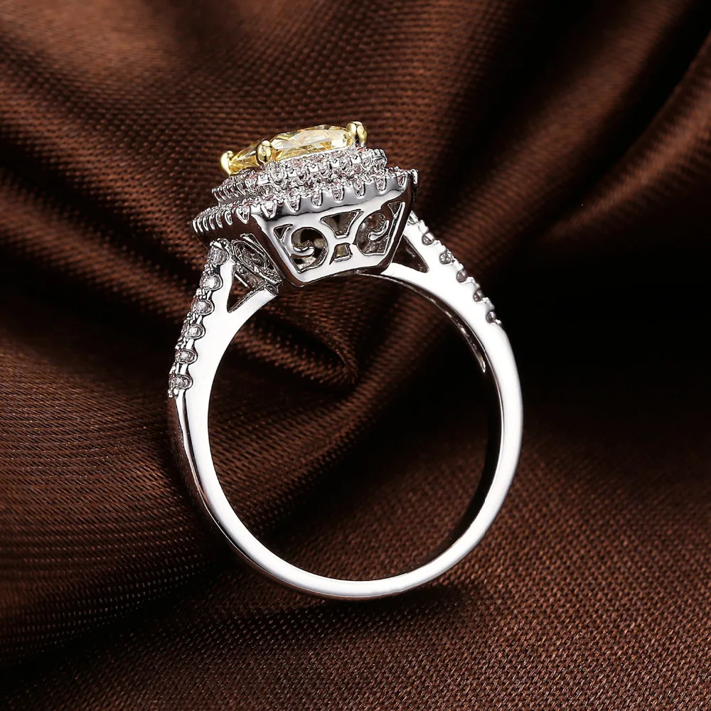 Новая Площадь прямоугольник Желтый AAA CZ Кольцо Окружающей Белый классический Bijoux