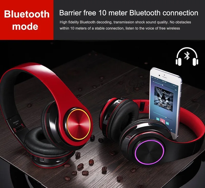 Tourya беспроводные наушники Bluetooth наушники гарнитура со светодиодной вставкой с микрофоном Поддержка TF карты для Iphone samsung huawei xiaomi телефон ПК