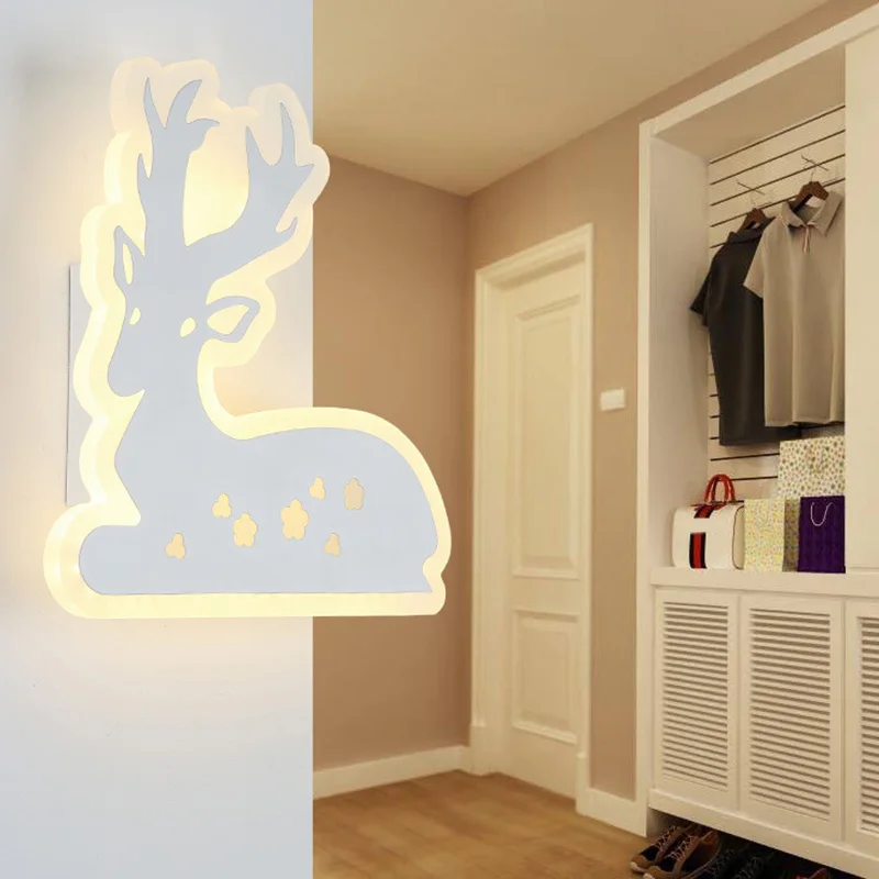 Детский ночник с мультяшным оленем и котом креативный акриловый настенный