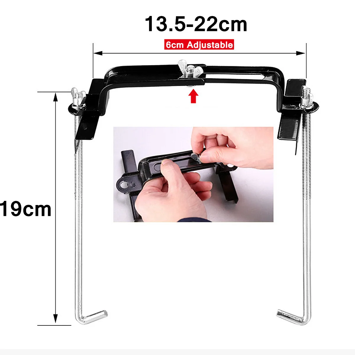 Universal Car Battery Tray Adjustable Hold Down Clamp Bracket Cycle 19 x 28cm Recessed Slots Metal Black Automotive/Marine Use