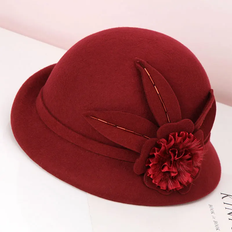 Женская шерстяная шляпа федора Детская шапка с цветами на осень и зиму шерстяные