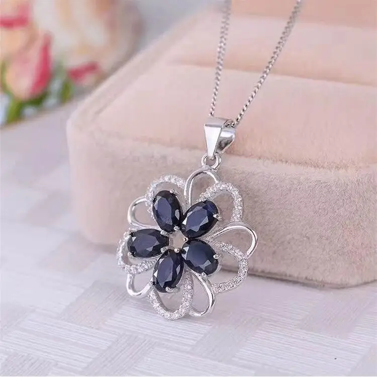 Подвеска в виде цветка с натуральным сапфиром ожерелье кулоном бесплатная
