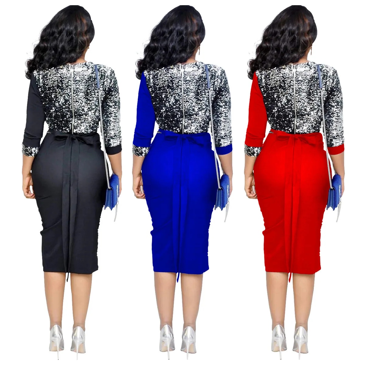 Женское платье с пайетками в стиле пэчворк облегающее элегантное женское