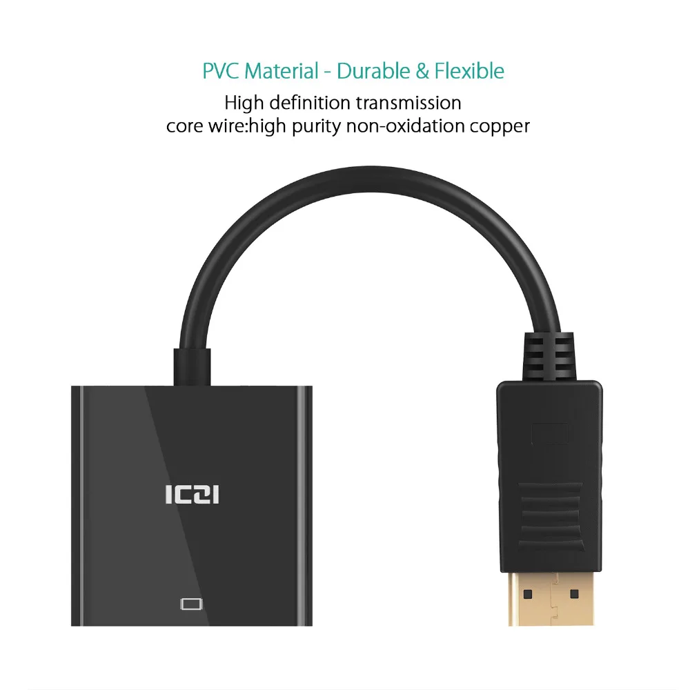 ICZI DP to VGA конвертер DisplayPort адаптер папа мама позолоченный 1080P для ПК ноутбуков