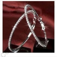 hyperbole sexy big hoop earrings 925 sterling silver paved shining clear crystals women girls party brincos 50mm size