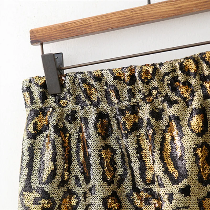 Женская леопардовая блестящая Юбка-миди с принтом животных и блестками