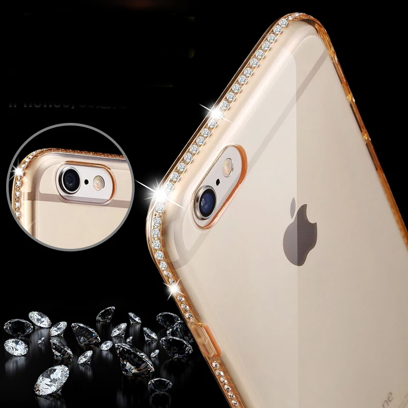 Прозрачный Ультратонкий Мягкий чехол с кристаллами и бриллиантами для Apple iPhone 7