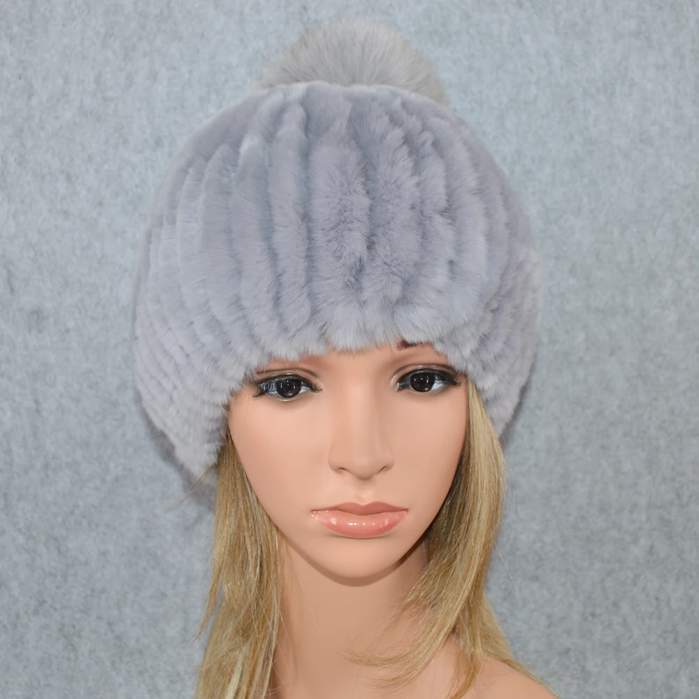 Русская зима натуральный шапка из меха кролика Рекс женские на резинке отделка