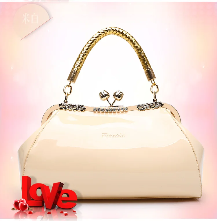 Сумка женская бежевая вечерняя красная из лакированной кожи|Сумки с ручками| |